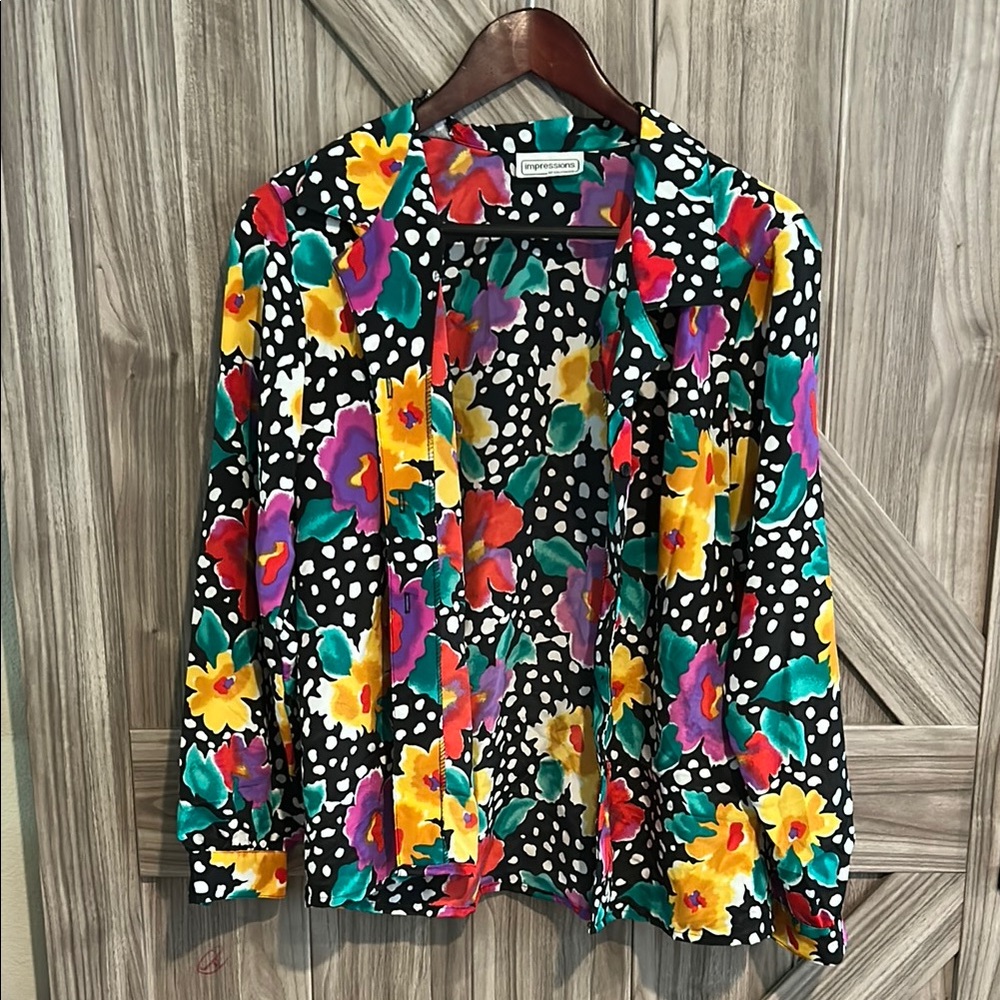 Impressions Black and White Graphic Blouse with Peter Pan Collar